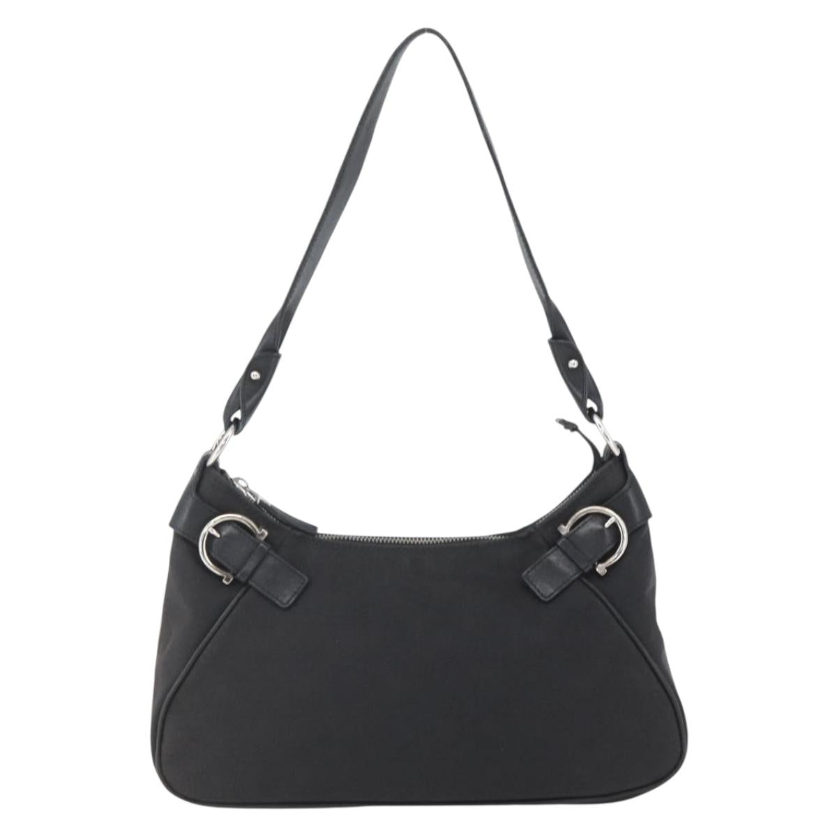 Salvatore Ferragamo Shoulder Bag Canvas Leather Black Silver Auth ka1340