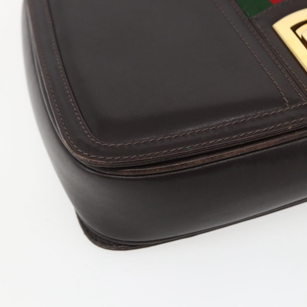 GUCCI Web Sherry Line Shoulder Bag Leather Brown Gold Auth ka1343