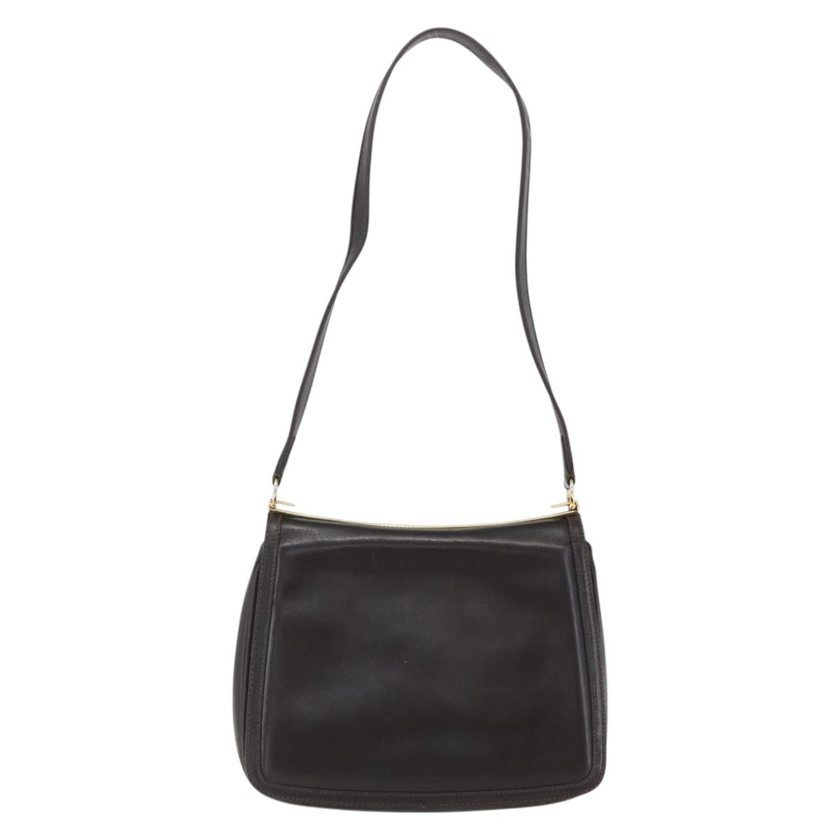 GUCCI Web Sherry Line Shoulder Bag Leather Brown Gold Auth ka1343