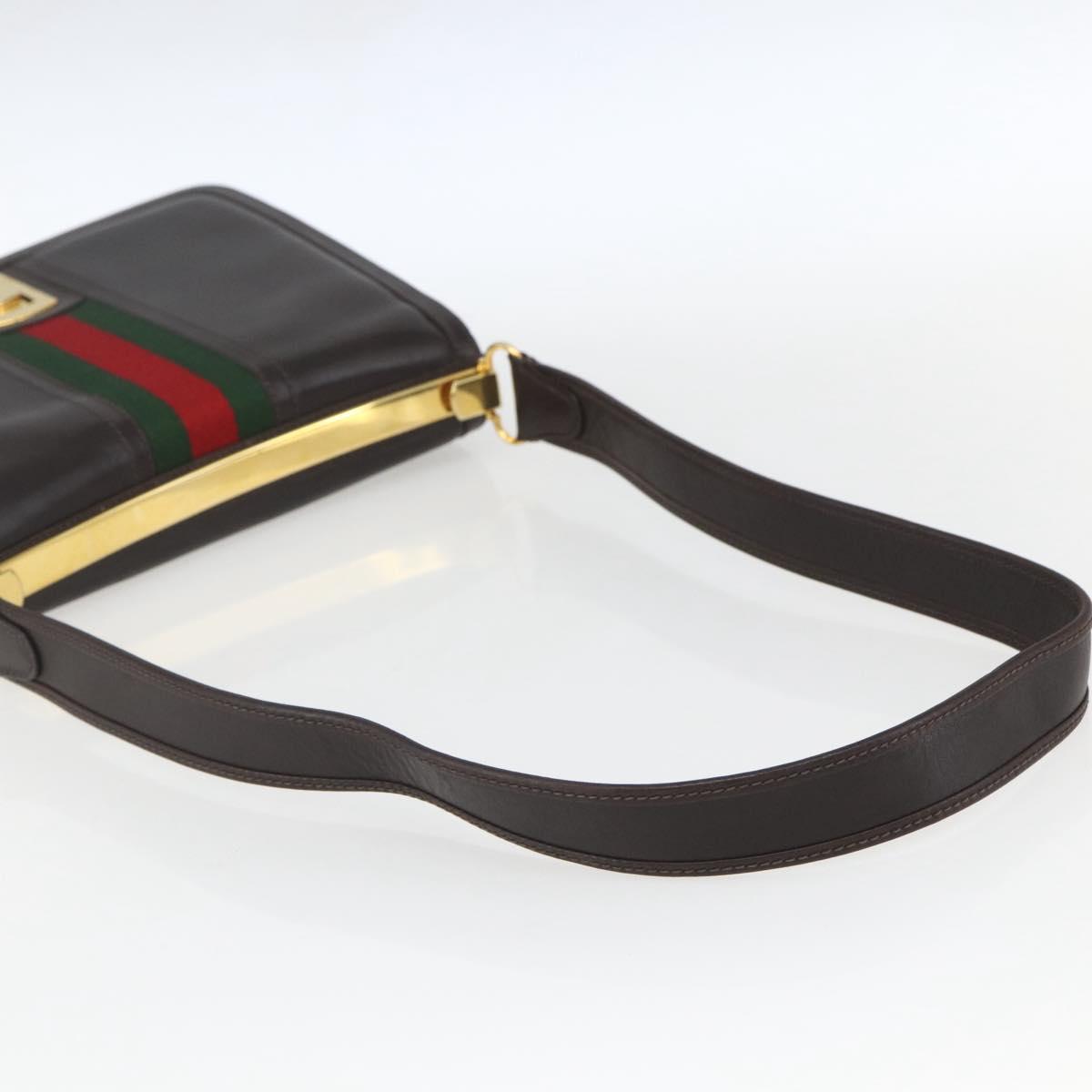 GUCCI Web Sherry Line Shoulder Bag Leather Brown Gold Auth ka1343