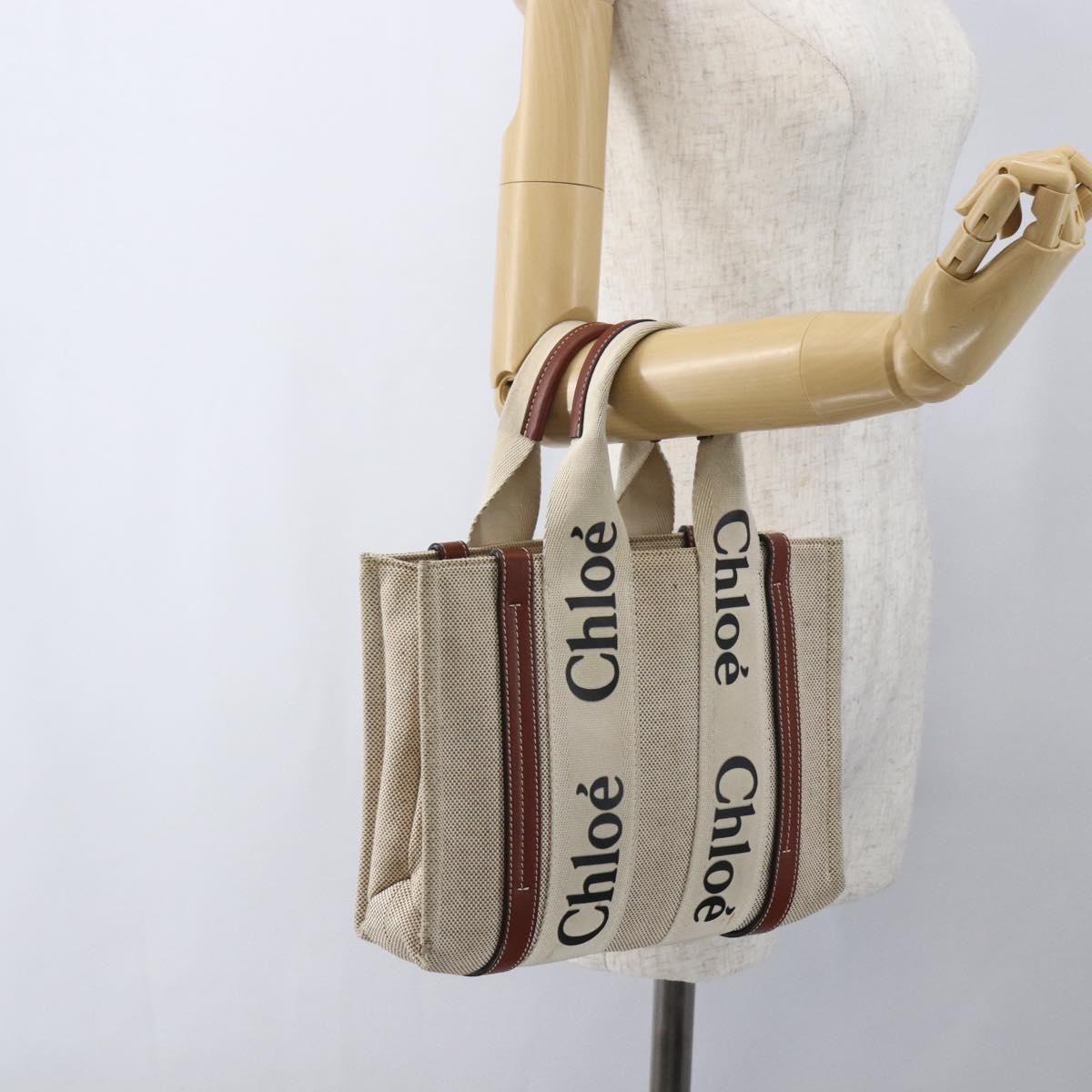 Chloe Woody La Tote Bag Canvas Leather Beige Brown Auth ka1346