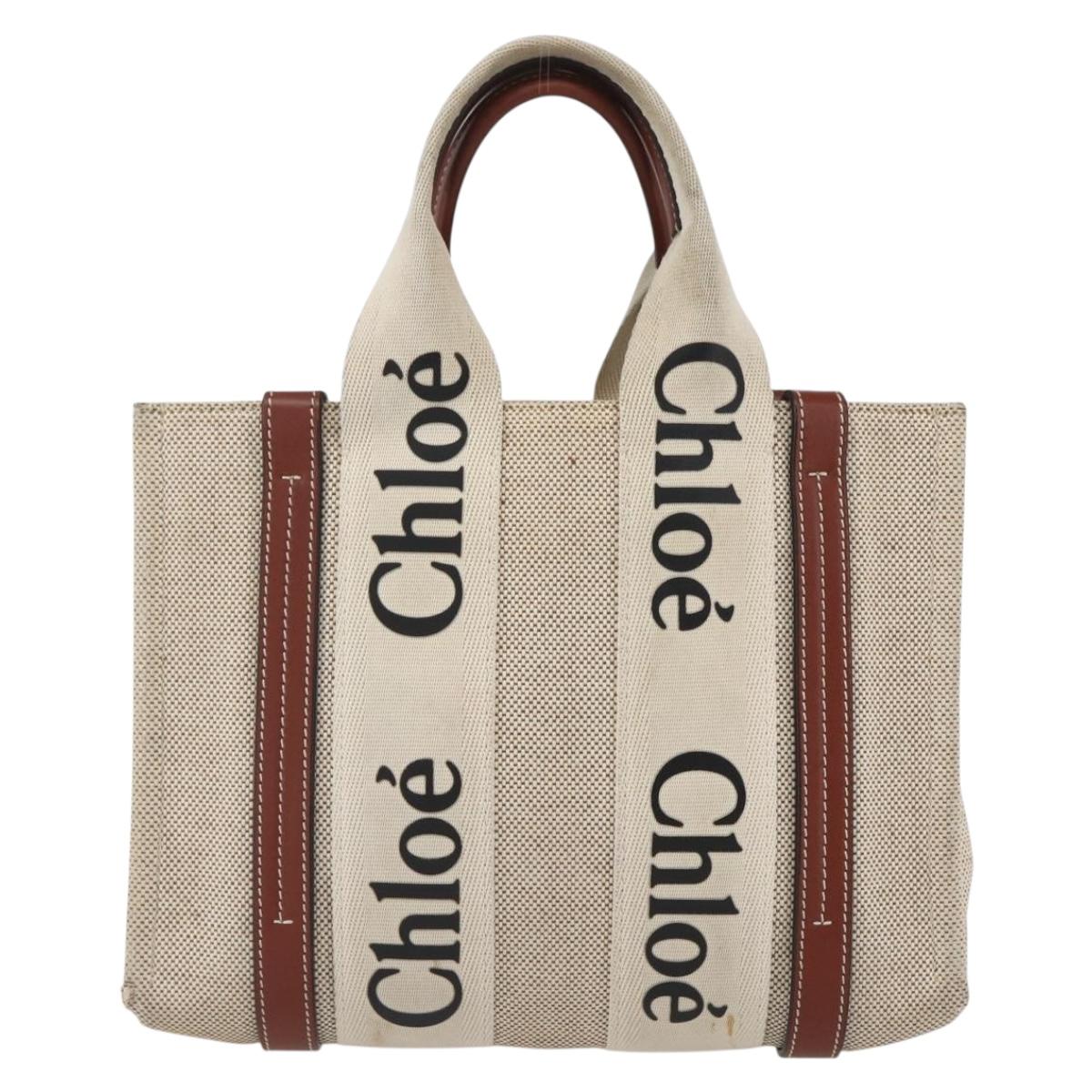 Chloe Woody La Tote Bag Canvas Leather Beige Brown Auth ka1346