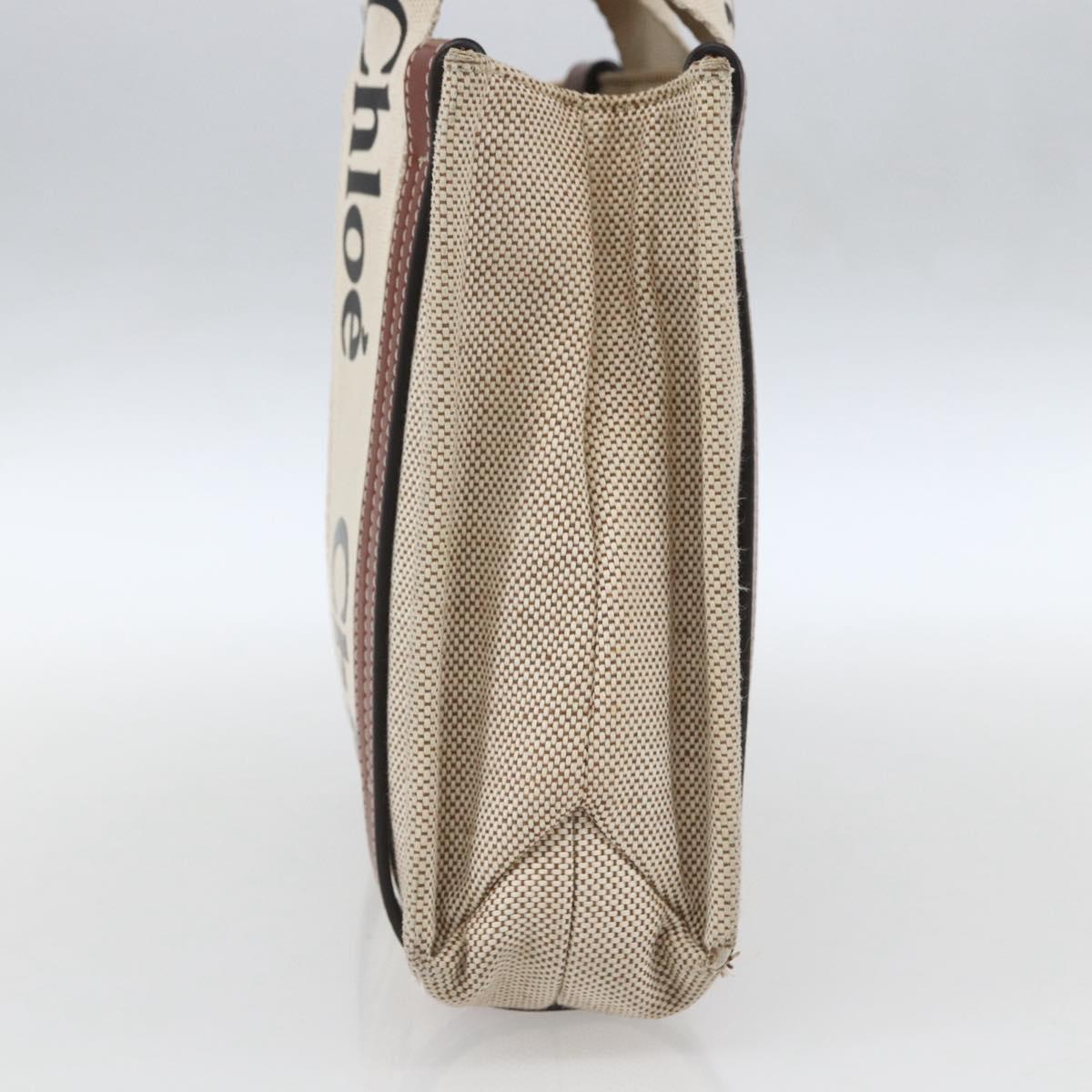 Chloe Woody La Tote Bag Canvas Leather Beige Brown Auth ka1346