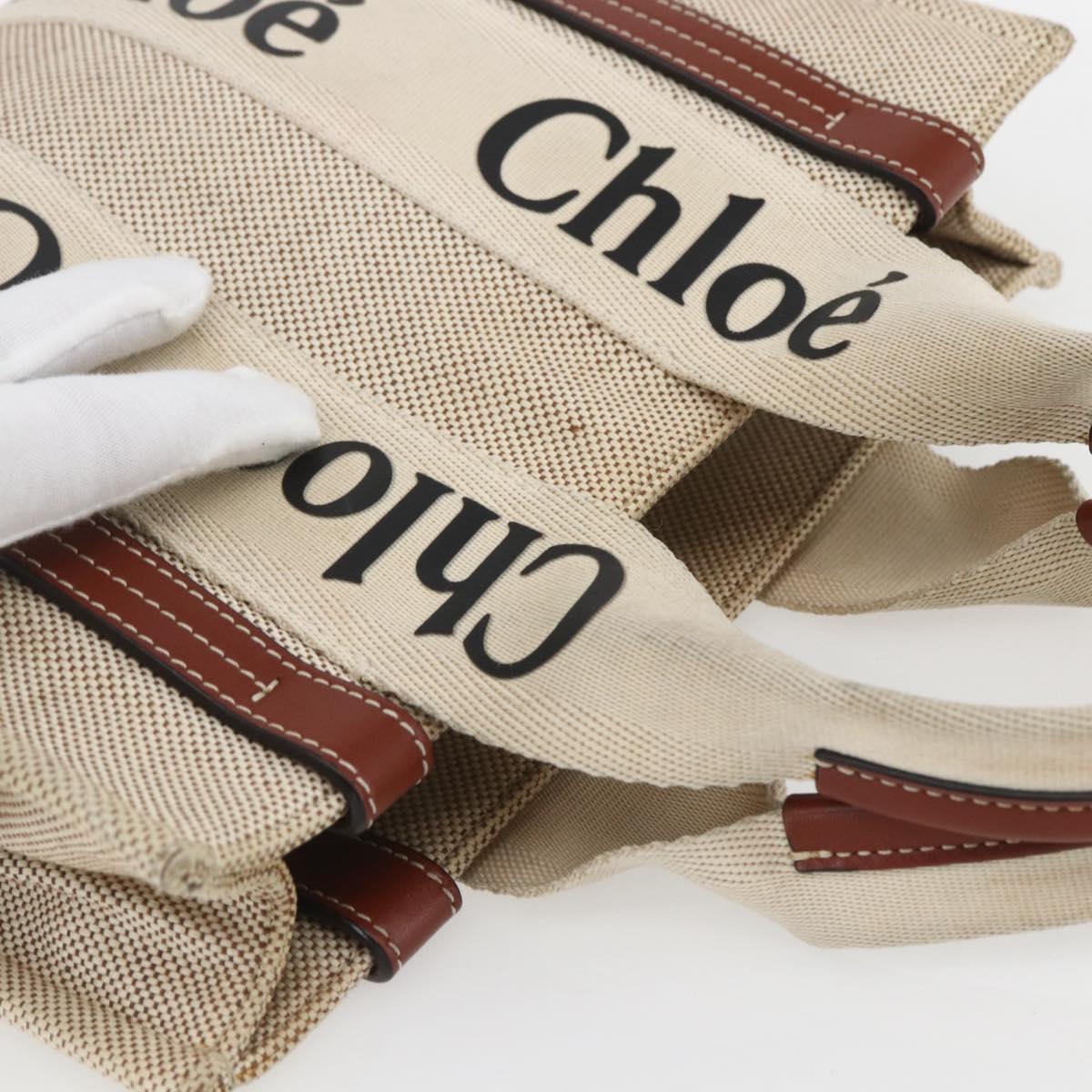 Chloe Woody La Tote Bag Canvas Leather Beige Brown Auth ka1346