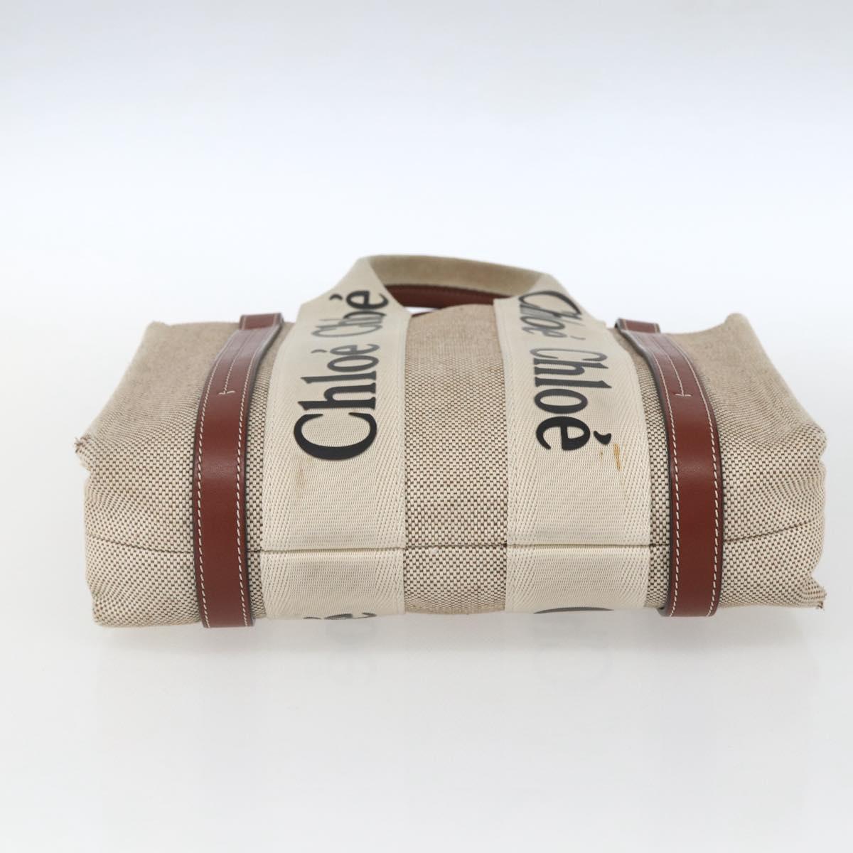 Chloe Woody La Tote Bag Canvas Leather Beige Brown Auth ka1346