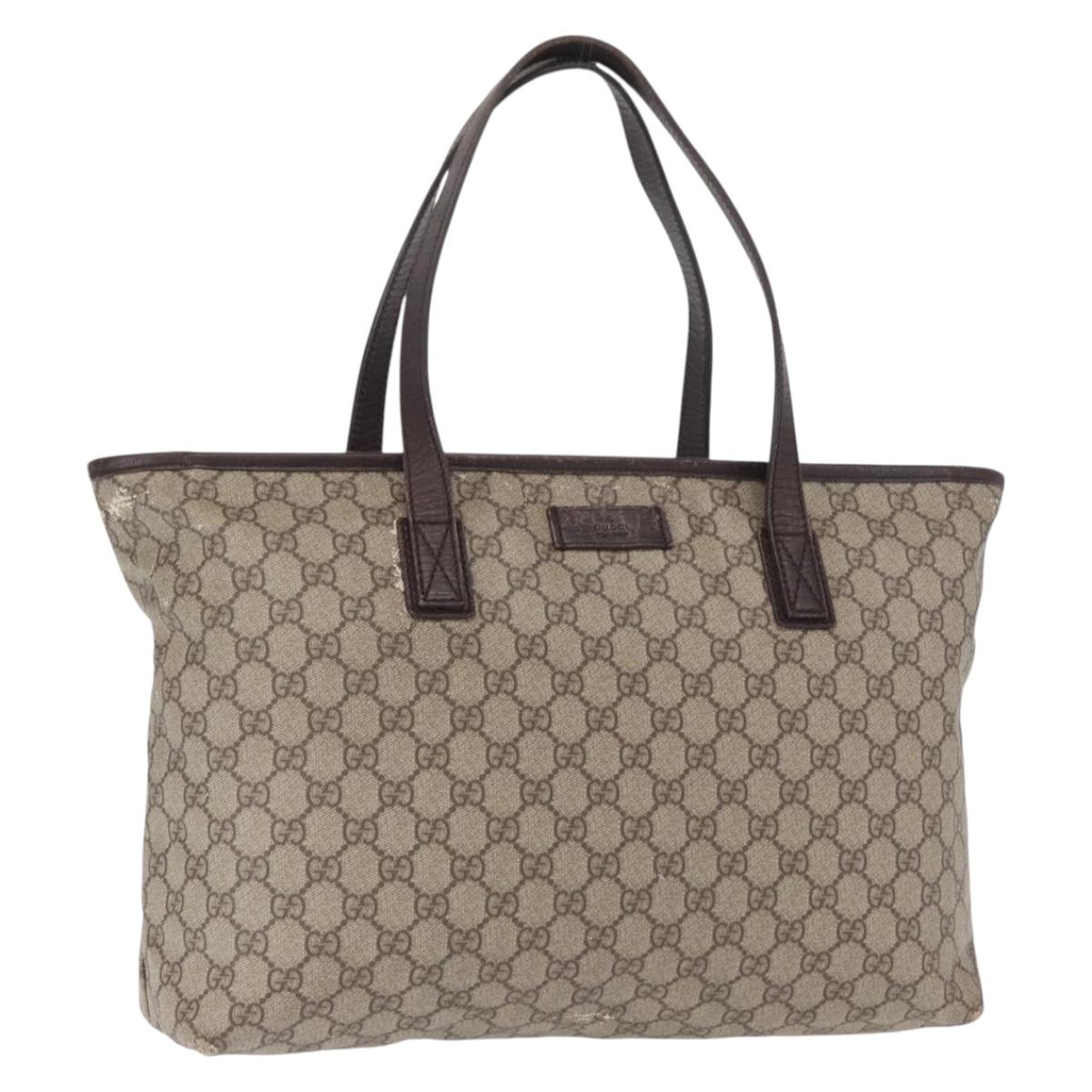GUCCI GG Supreme Tote Bag PVC Beige Silver 181084 Auth ka1354