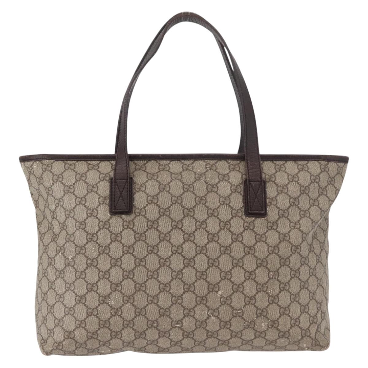 GUCCI GG Supreme Tote Bag PVC Beige Silver 181084 Auth ka1354