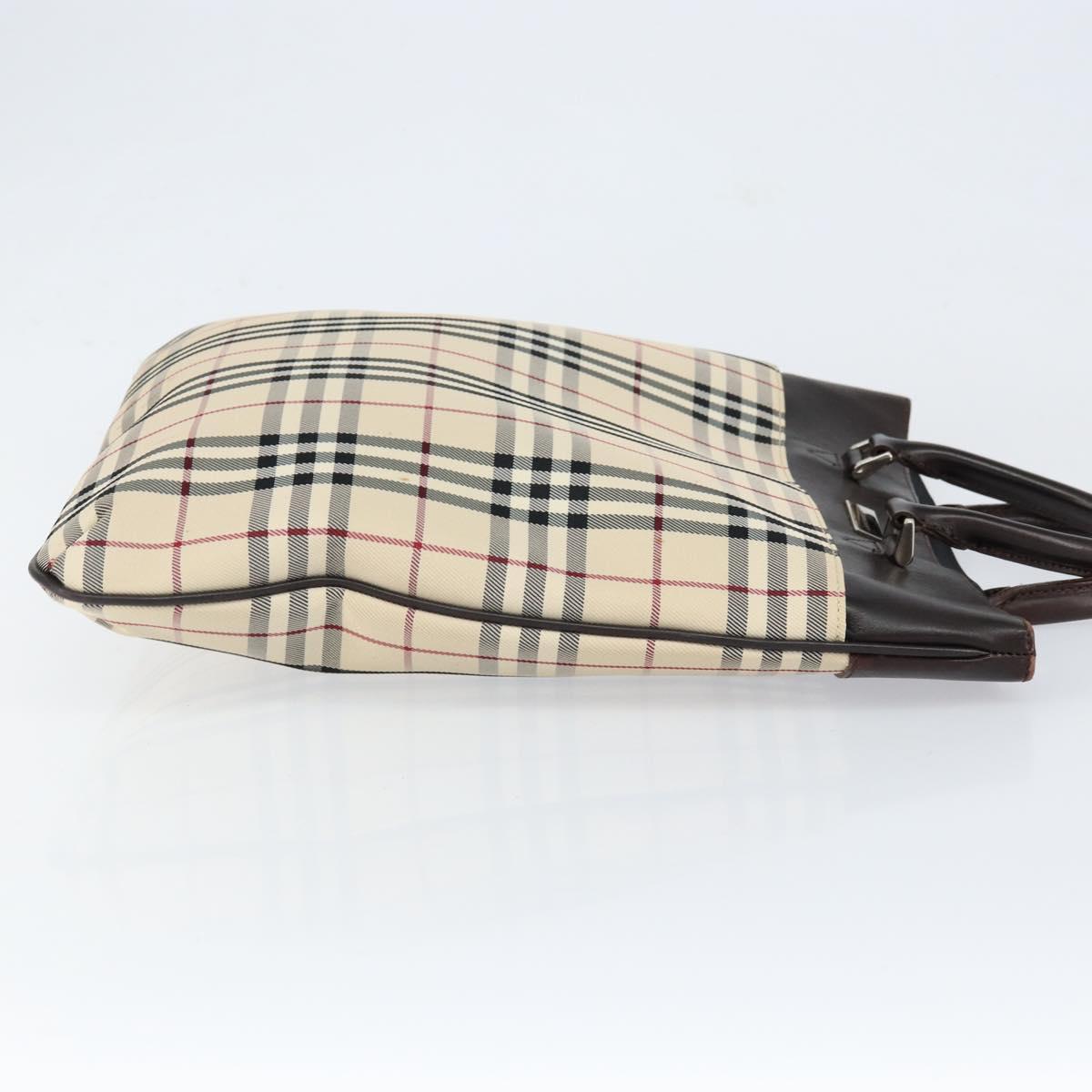 BURBERRY Nova Check Hand Bag Canvas Beige Silver Auth ka136