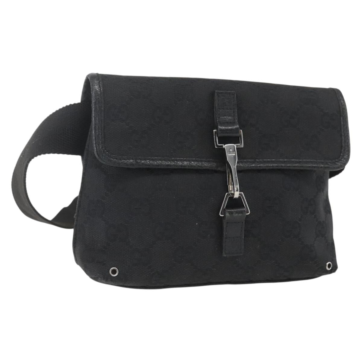 GUCCI GG Canvas Jackie Waist bag Black Silver 92543 Auth ka1363