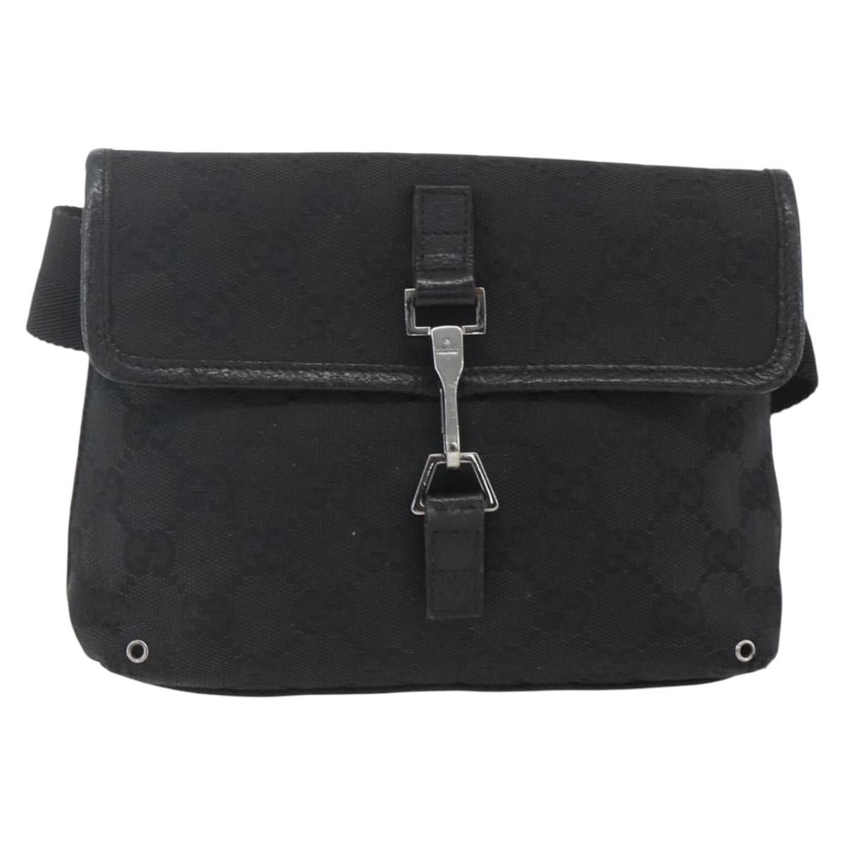GUCCI GG Canvas Jackie Waist bag Black Silver 92543 Auth ka1363