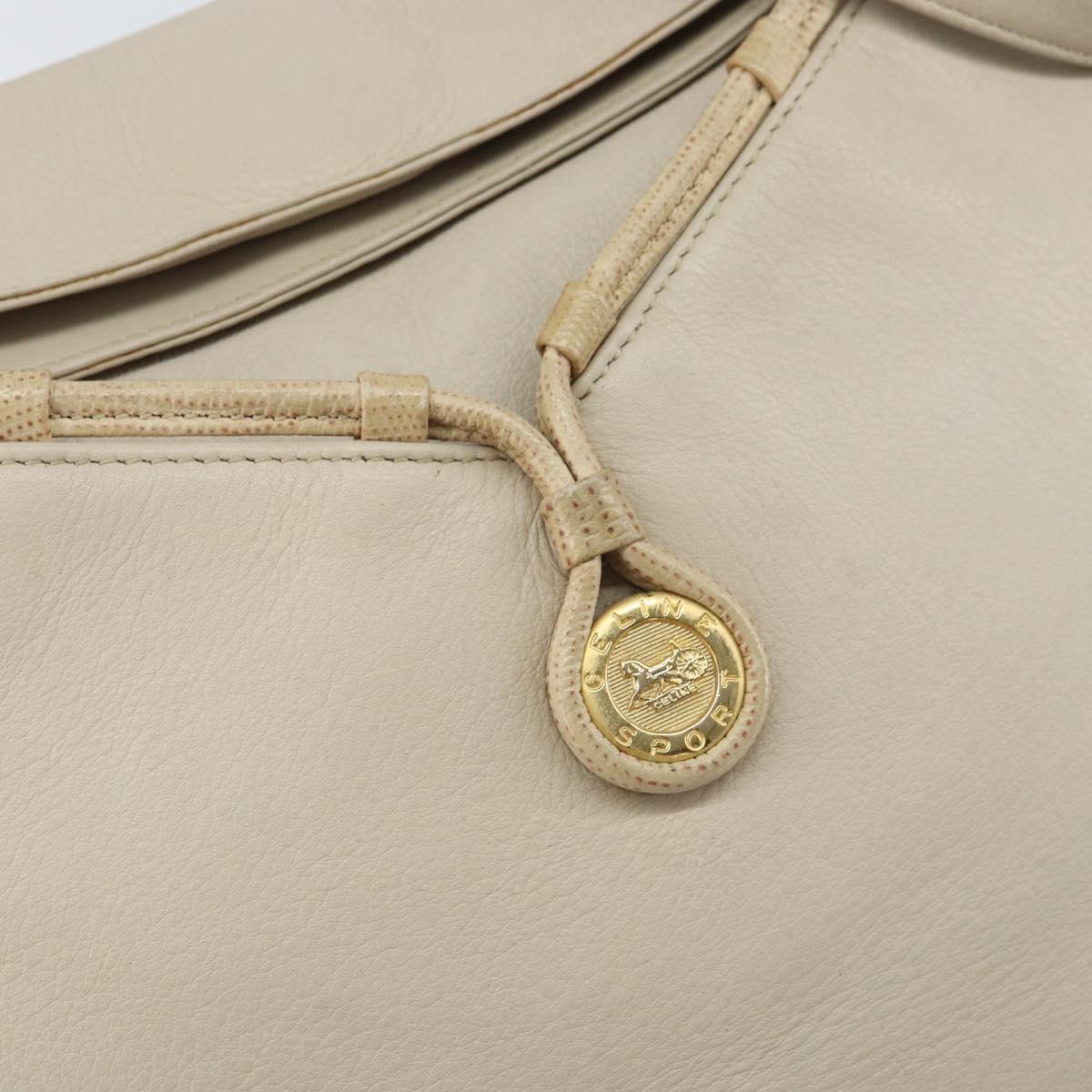 CELINE Shoulder Bag Leather Beige Gold Auth ka1365