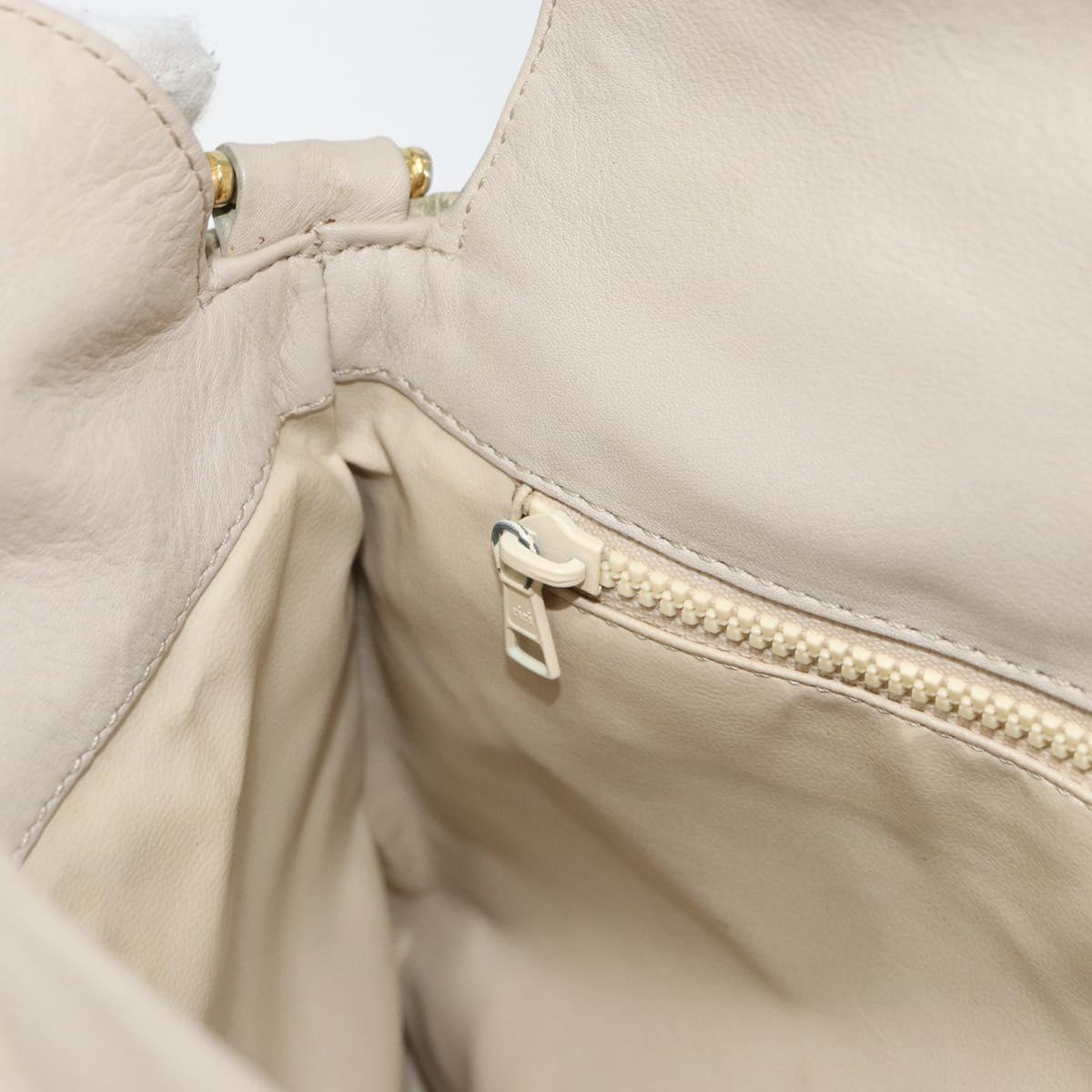 CELINE Shoulder Bag Leather Beige Gold Auth ka1365