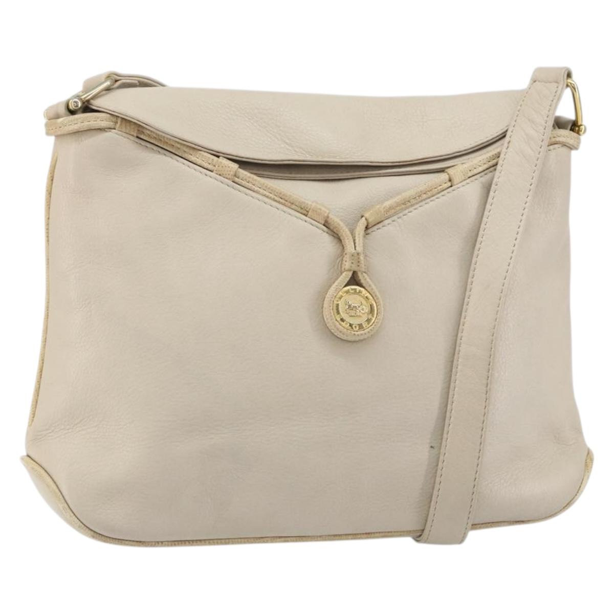 CELINE Shoulder Bag Leather Beige Gold Auth ka1365