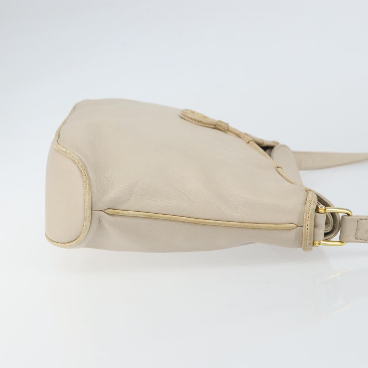 CELINE Shoulder Bag Leather Beige Gold Auth ka1365