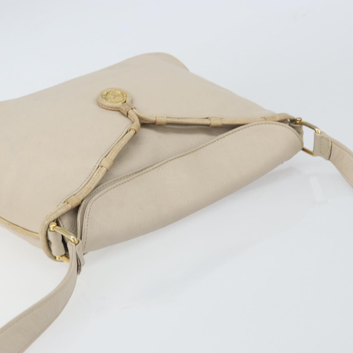 CELINE Shoulder Bag Leather Beige Gold Auth ka1365