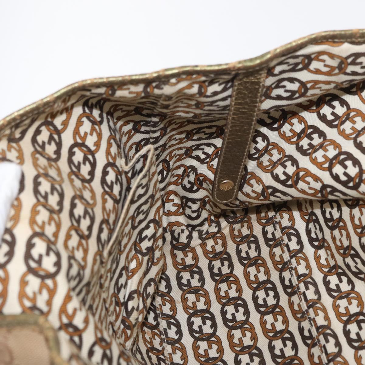 GUCCI GG Canvas Tote Bag Beige Gold 163805 Auth ka1366