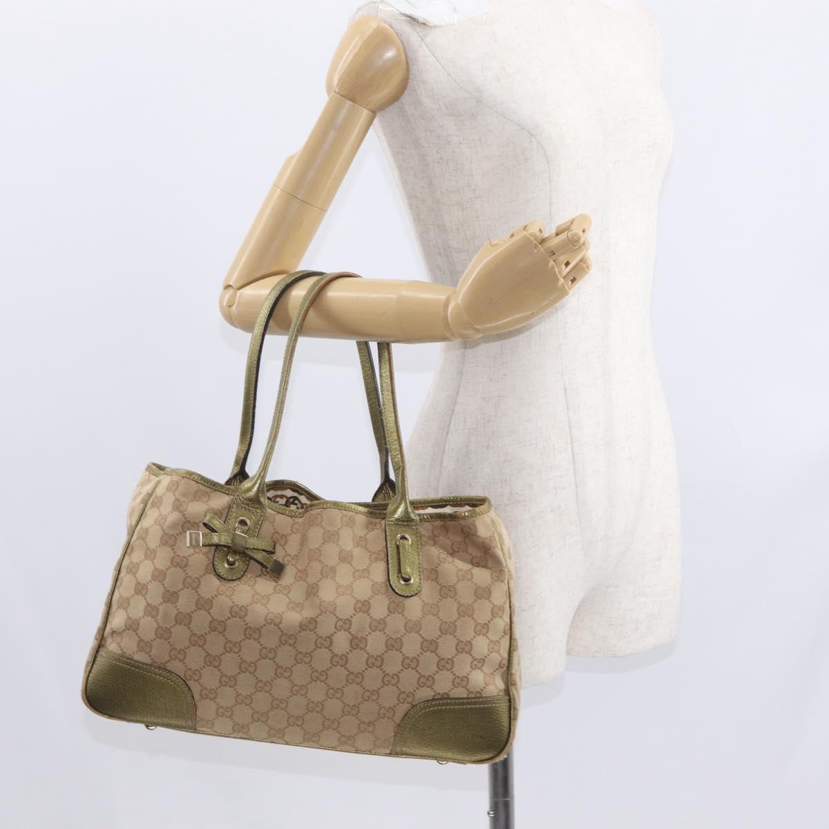GUCCI GG Canvas Tote Bag Beige Gold 163805 Auth ka1366