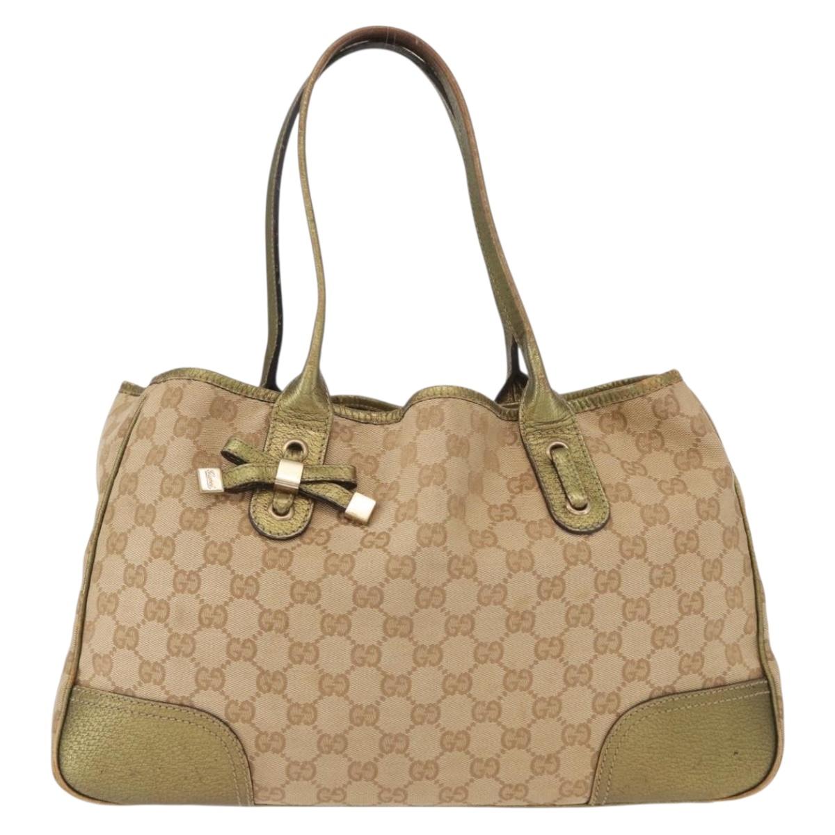GUCCI GG Canvas Tote Bag Beige Gold 163805 Auth ka1366