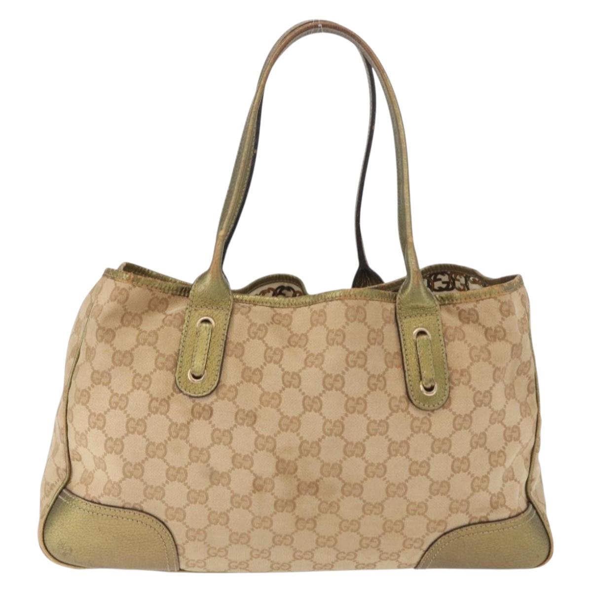 GUCCI GG Canvas Tote Bag Beige Gold 163805 Auth ka1366