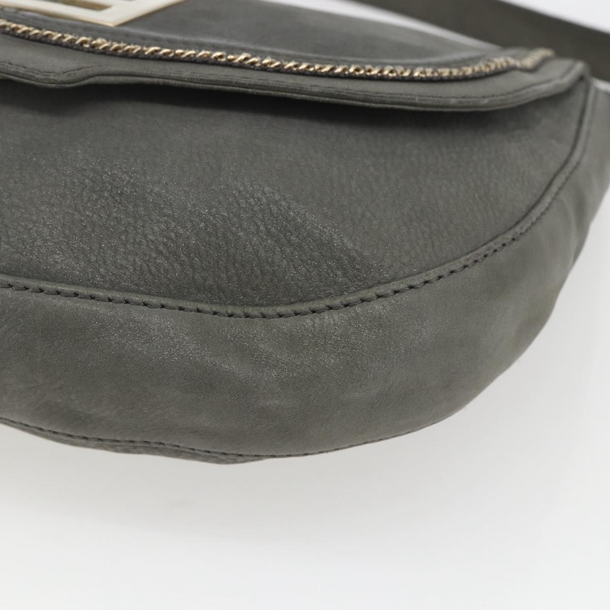 FENDI Shoulder Bag Suede Gray Gold Auth ka1367