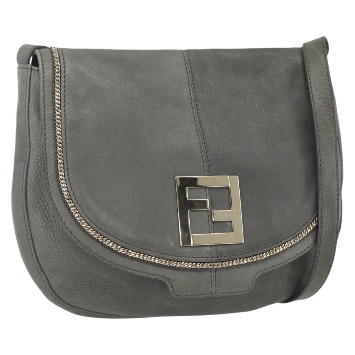 FENDI Shoulder Bag Suede Gray Gold Auth ka1367