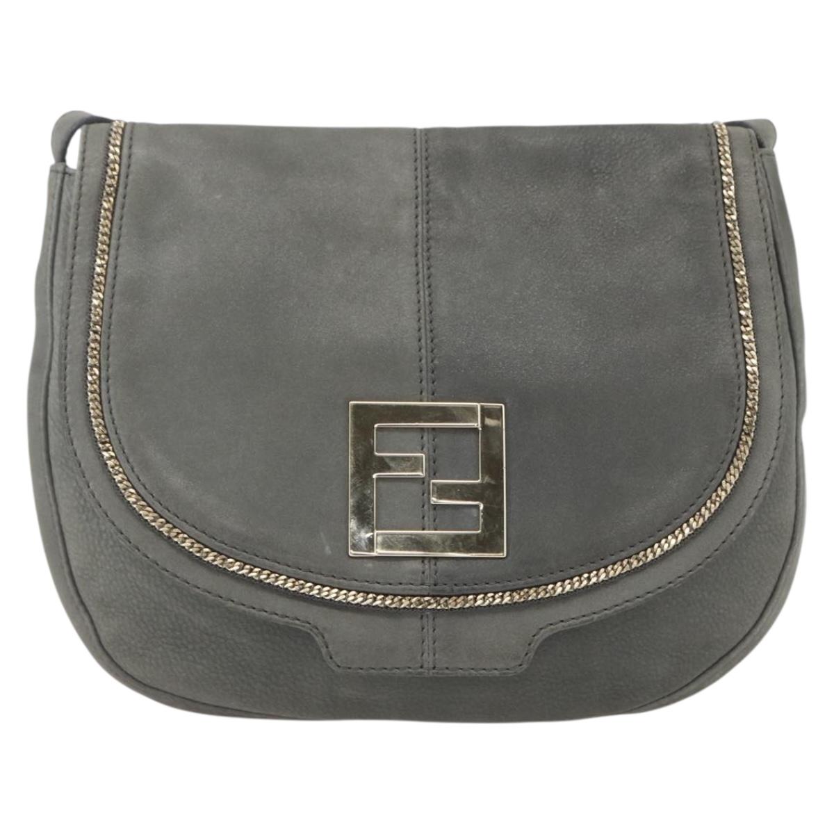 FENDI Shoulder Bag Suede Gray Gold Auth ka1367