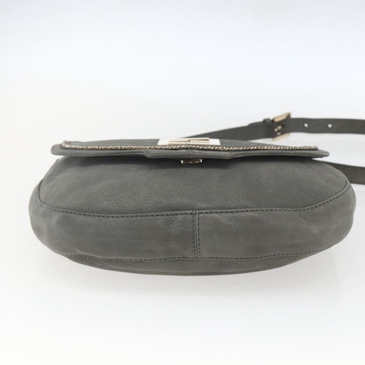 FENDI Shoulder Bag Suede Gray Gold Auth ka1367