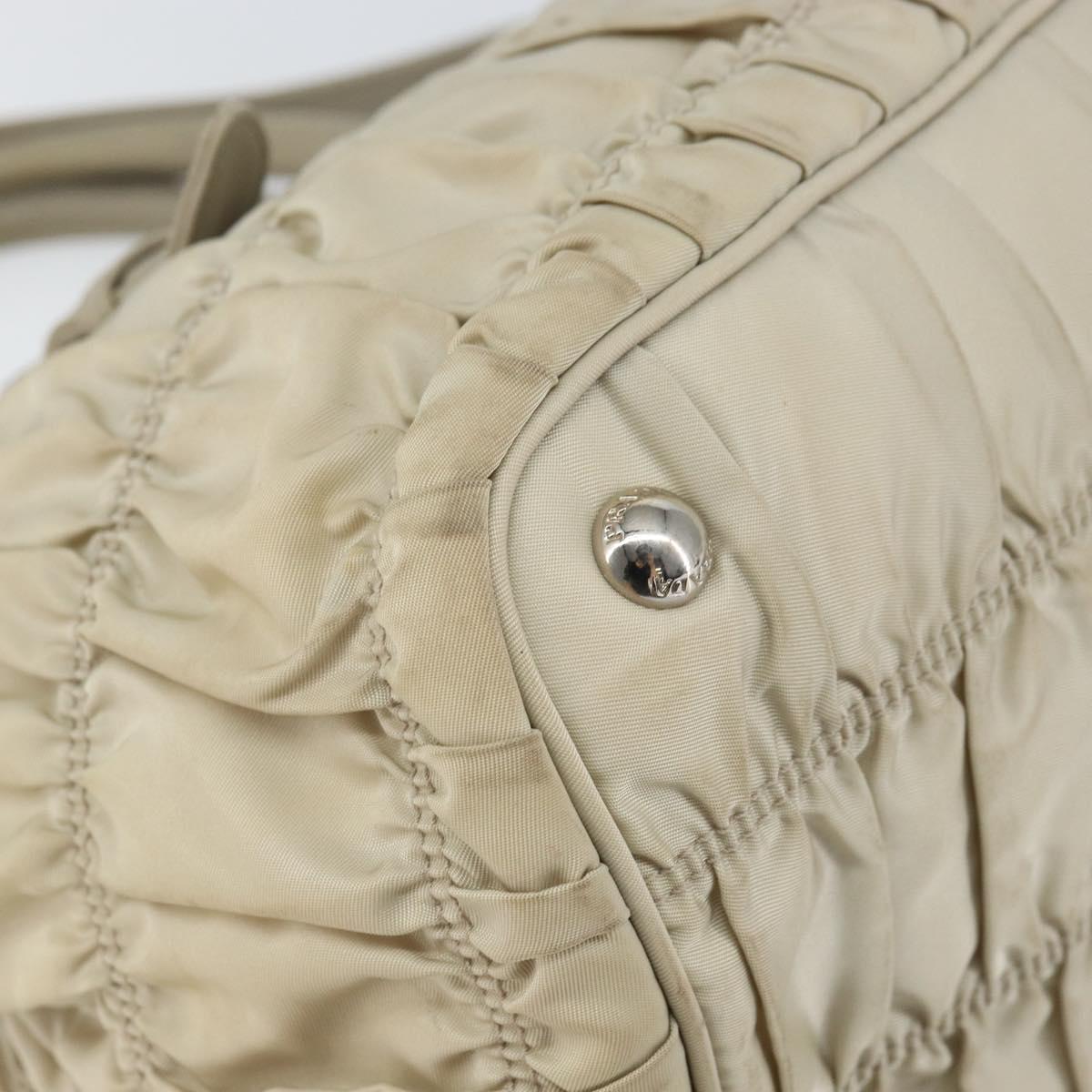 PRADA Hand Bag Nylon 2way Beige Silver Auth ka1368