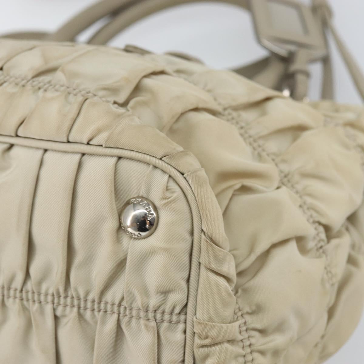 PRADA Hand Bag Nylon 2way Beige Silver Auth ka1368