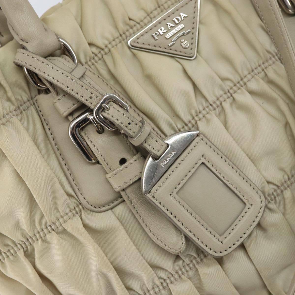 PRADA Hand Bag Nylon 2way Beige Silver Auth ka1368