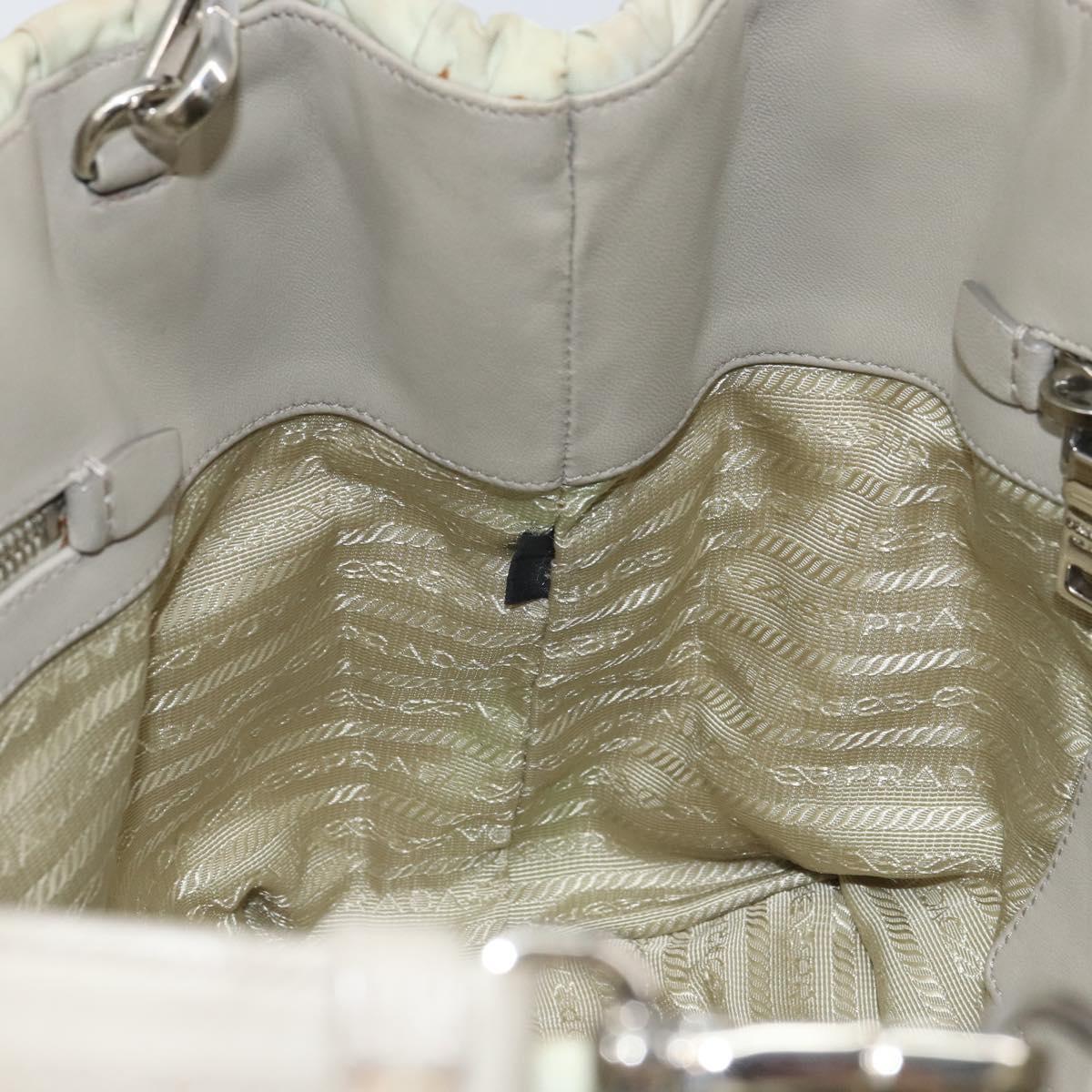 PRADA Hand Bag Nylon 2way Beige Silver Auth ka1368