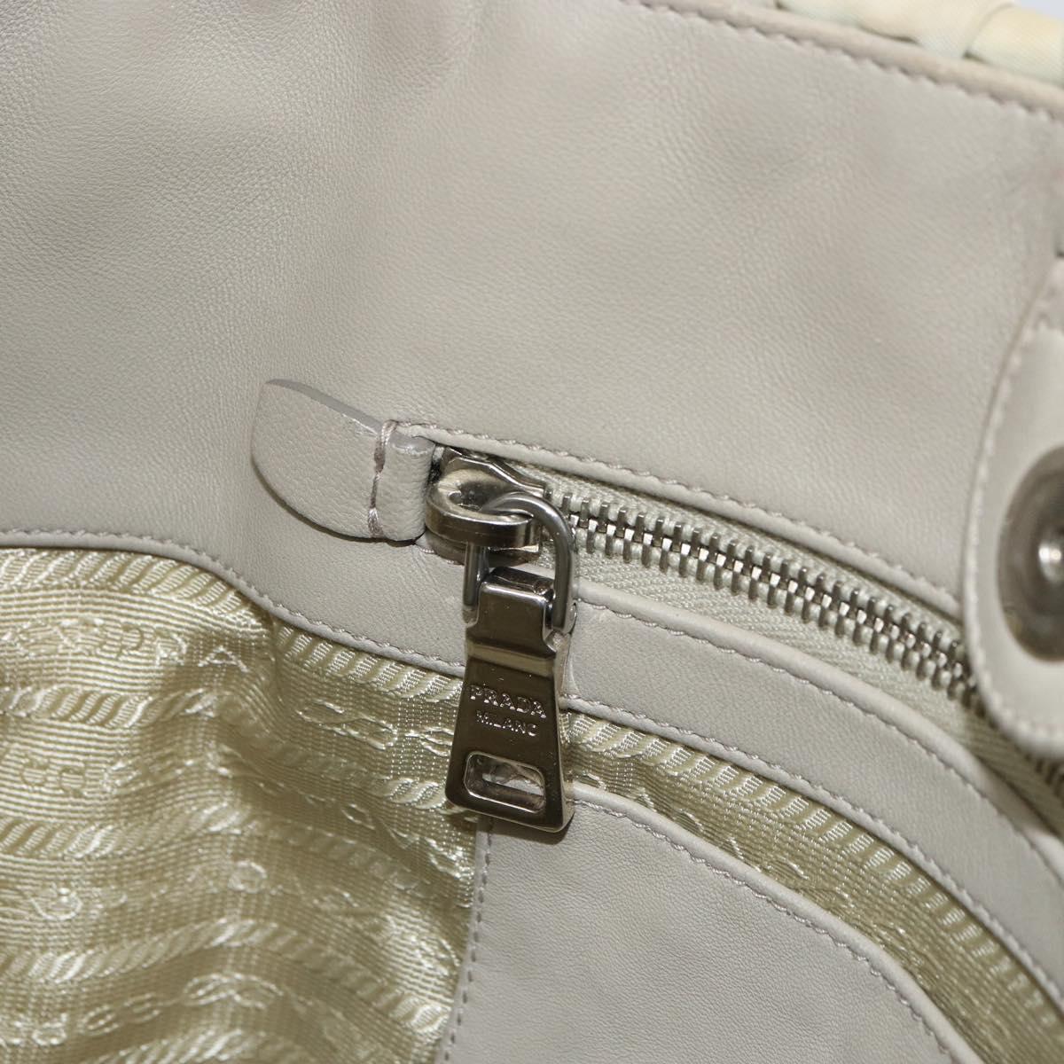PRADA Hand Bag Nylon 2way Beige Silver Auth ka1368