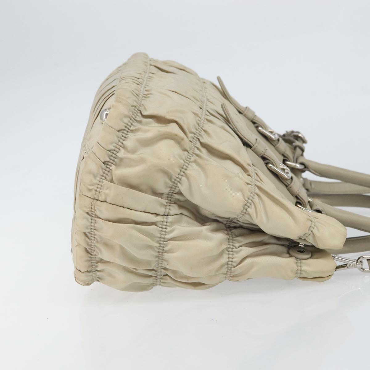 PRADA Hand Bag Nylon 2way Beige Silver Auth ka1368