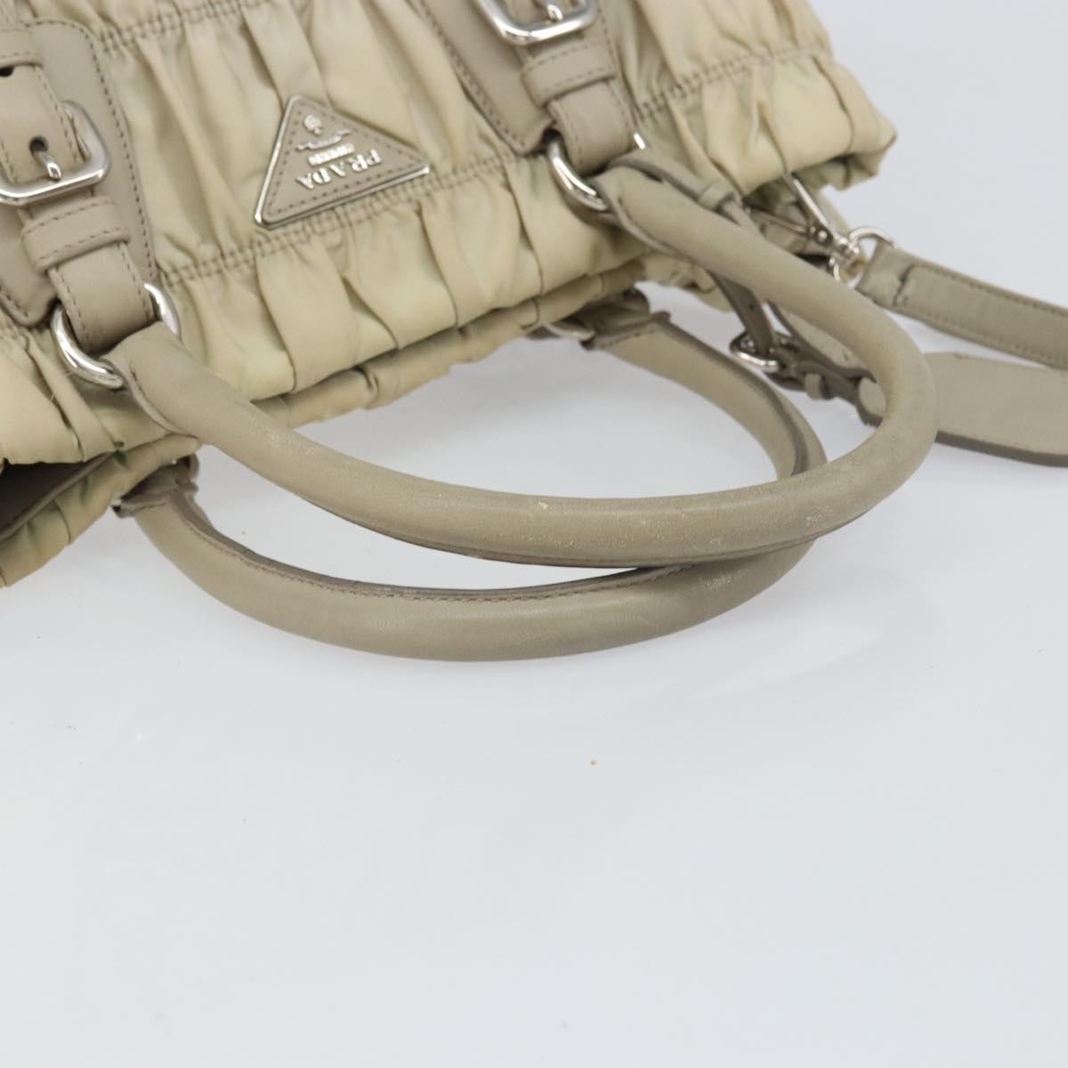PRADA Hand Bag Nylon 2way Beige Silver Auth ka1368