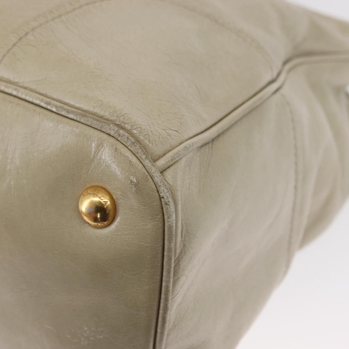 PRADA Hand Bag Leather 2way Beige Gold Auth ka1369