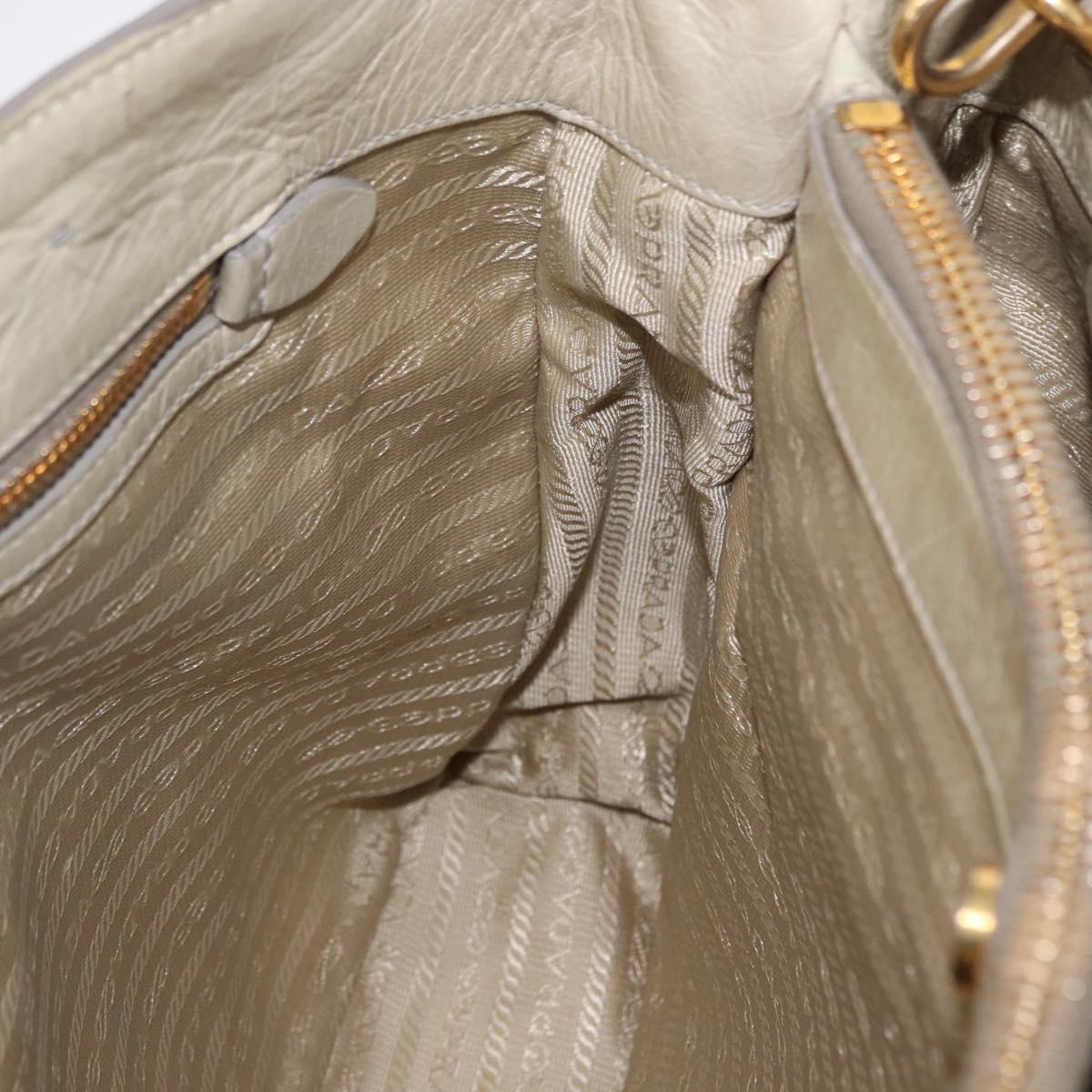 PRADA Hand Bag Leather 2way Beige Gold Auth ka1369