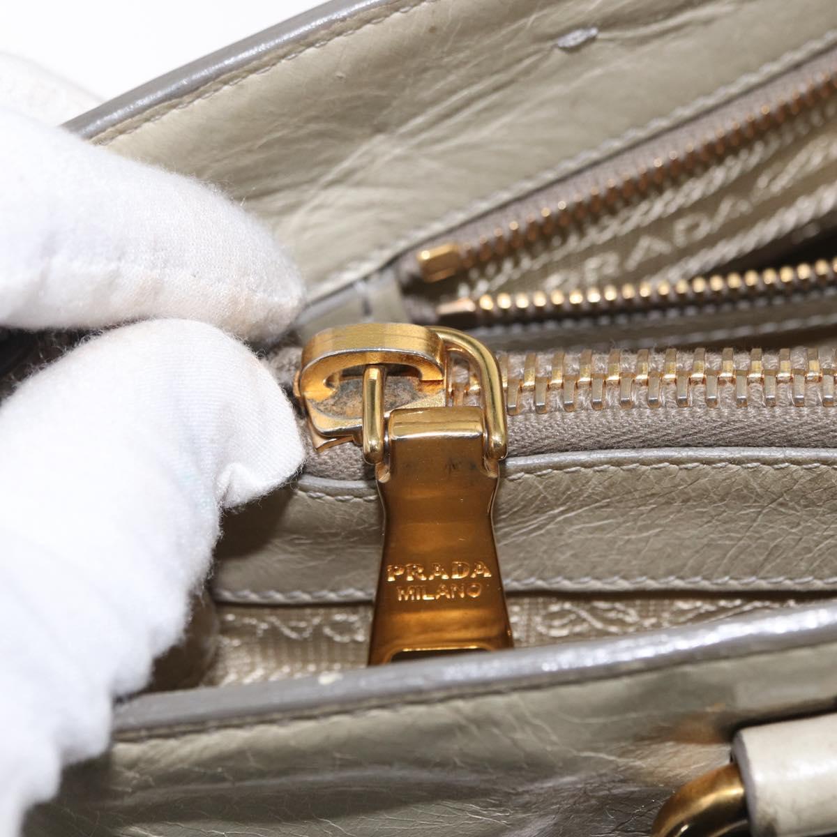 PRADA Hand Bag Leather 2way Beige Gold Auth ka1369