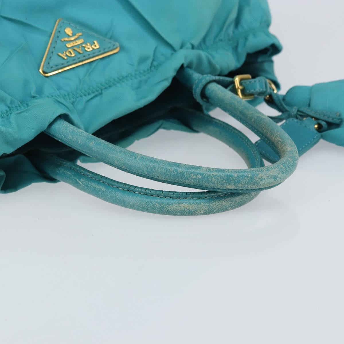 PRADA Hand Bag Nylon Light Blue Gold Auth ka1374