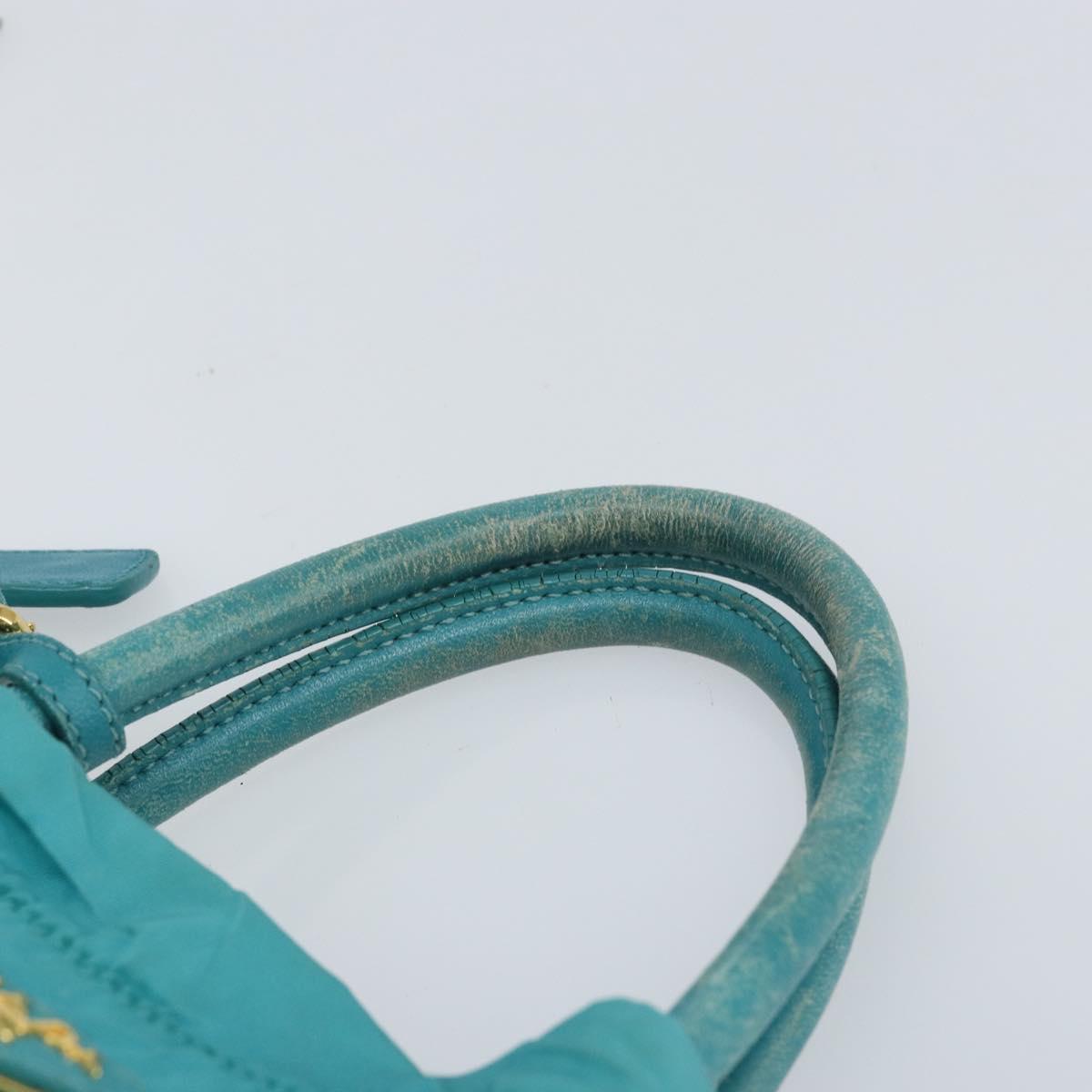 PRADA Hand Bag Nylon Light Blue Gold Auth ka1374