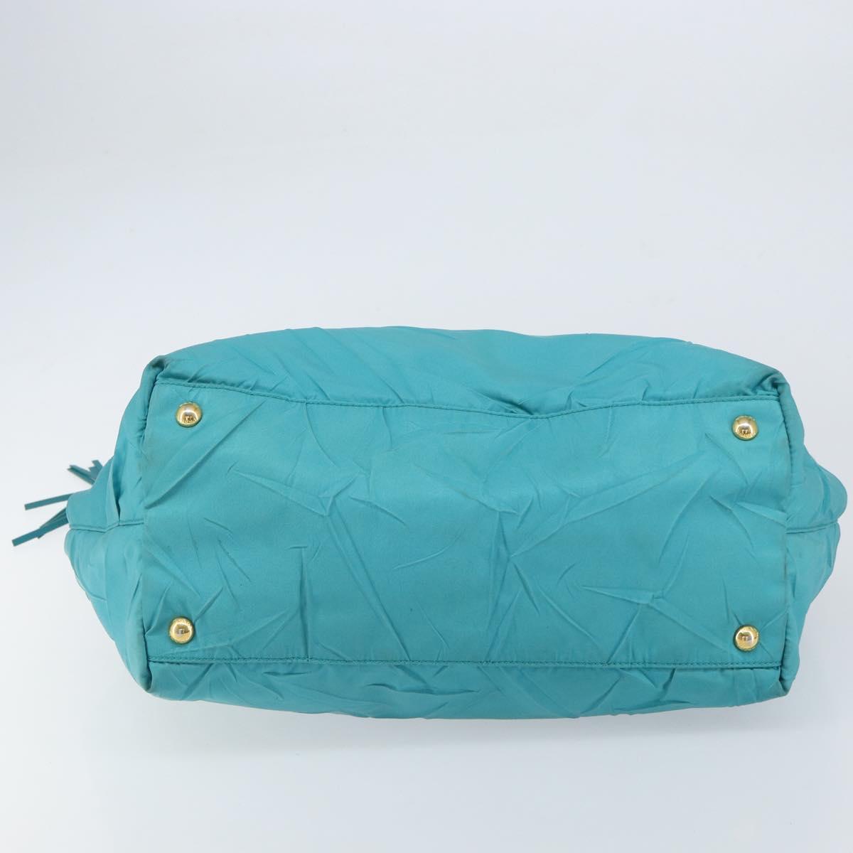PRADA Hand Bag Nylon Light Blue Gold Auth ka1374