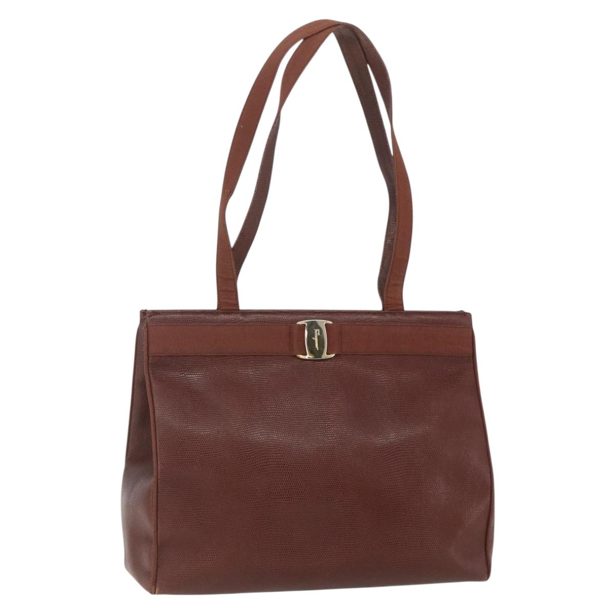 Salvatore Ferragamo Vala Shoulder Bag Leather Brown Gold Auth ka1378