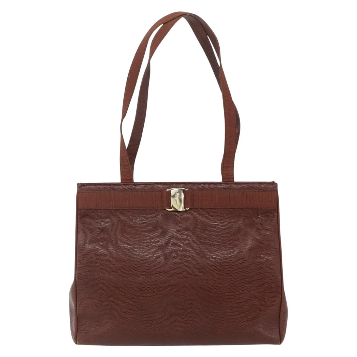 Salvatore Ferragamo Vala Shoulder Bag Leather Brown Gold Auth ka1378