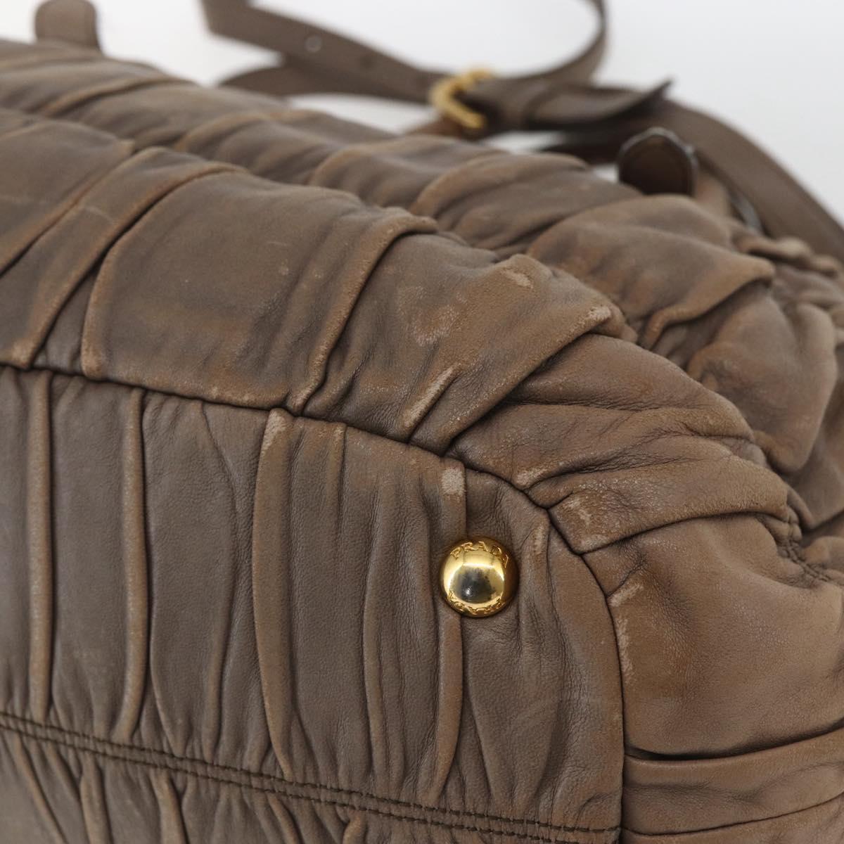 PRADA Hand Bag Leather 2way Beige Gold Auth ka1381