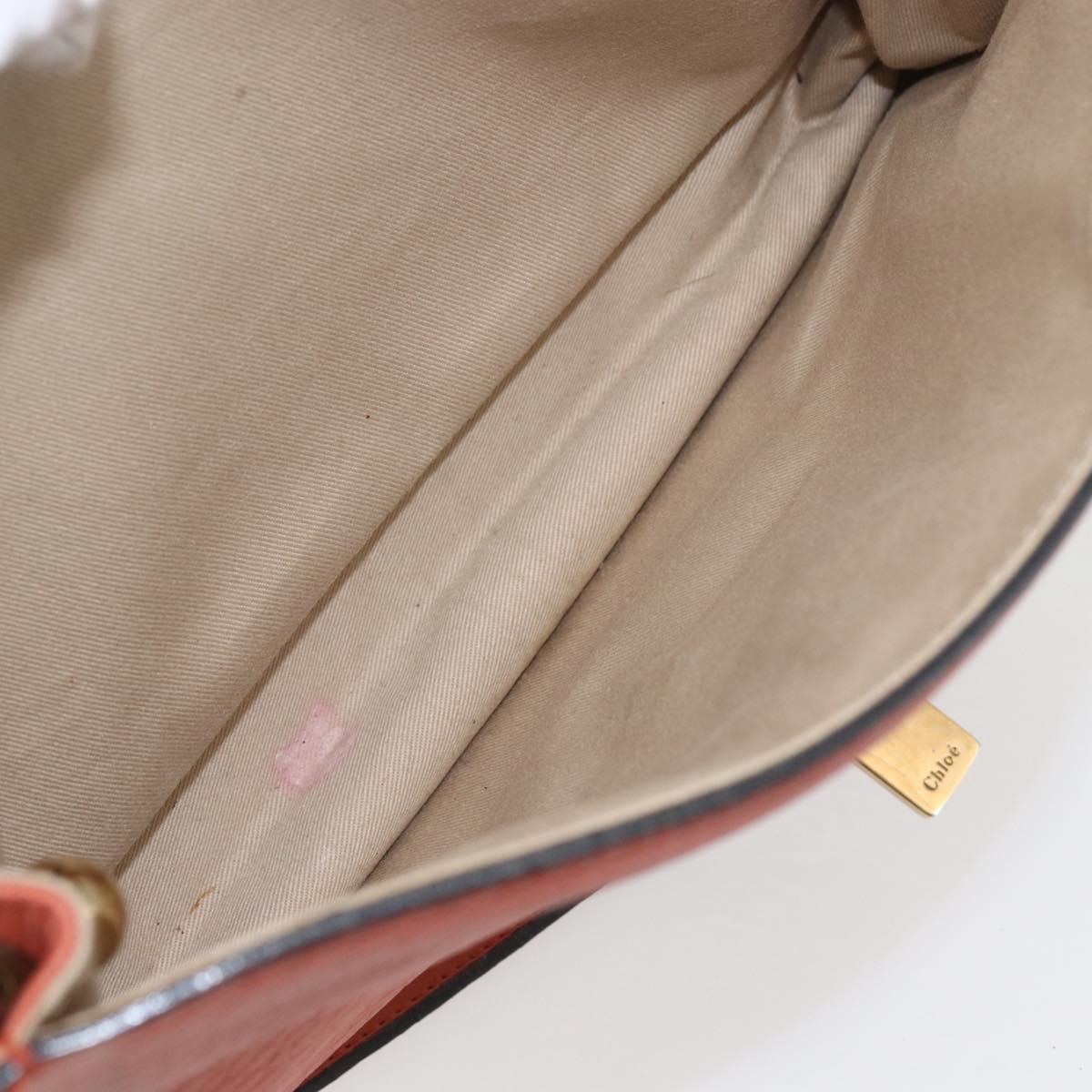 Chloe Chain Shoulder Bag Leather Orange Gold Auth ka1392