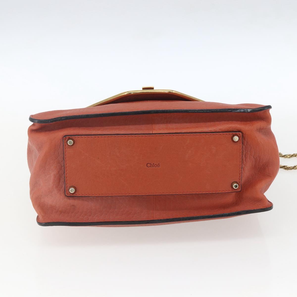 Chloe Chain Shoulder Bag Leather Orange Gold Auth ka1392
