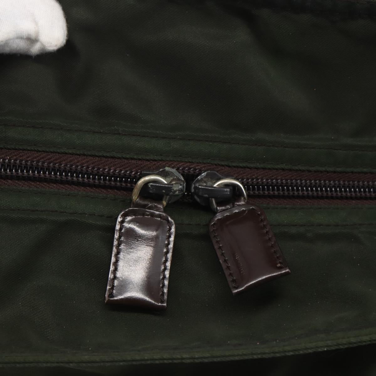 PRADA Tote Bag Nylon Khaki Silver Auth ka1393