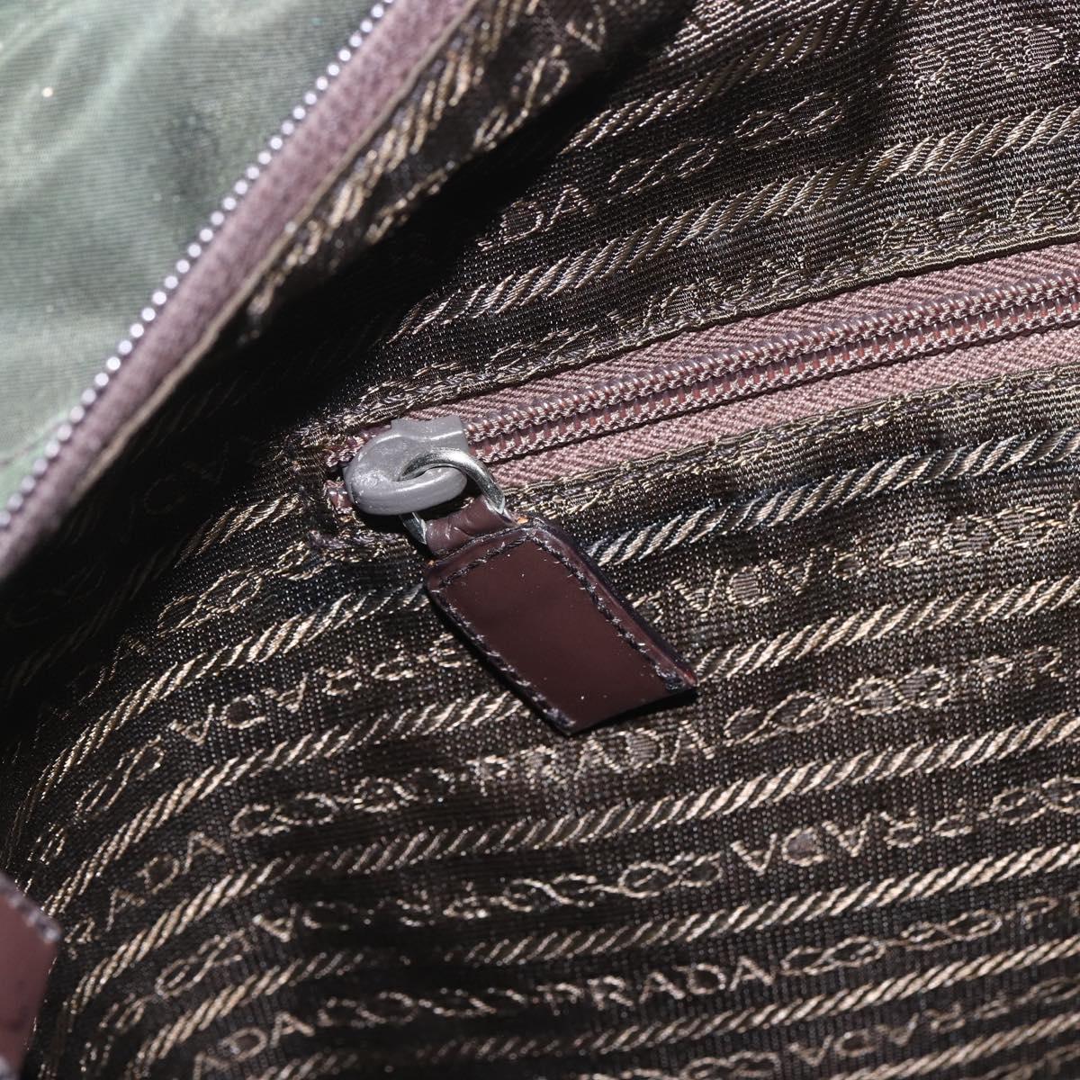 PRADA Tote Bag Nylon Khaki Silver Auth ka1393