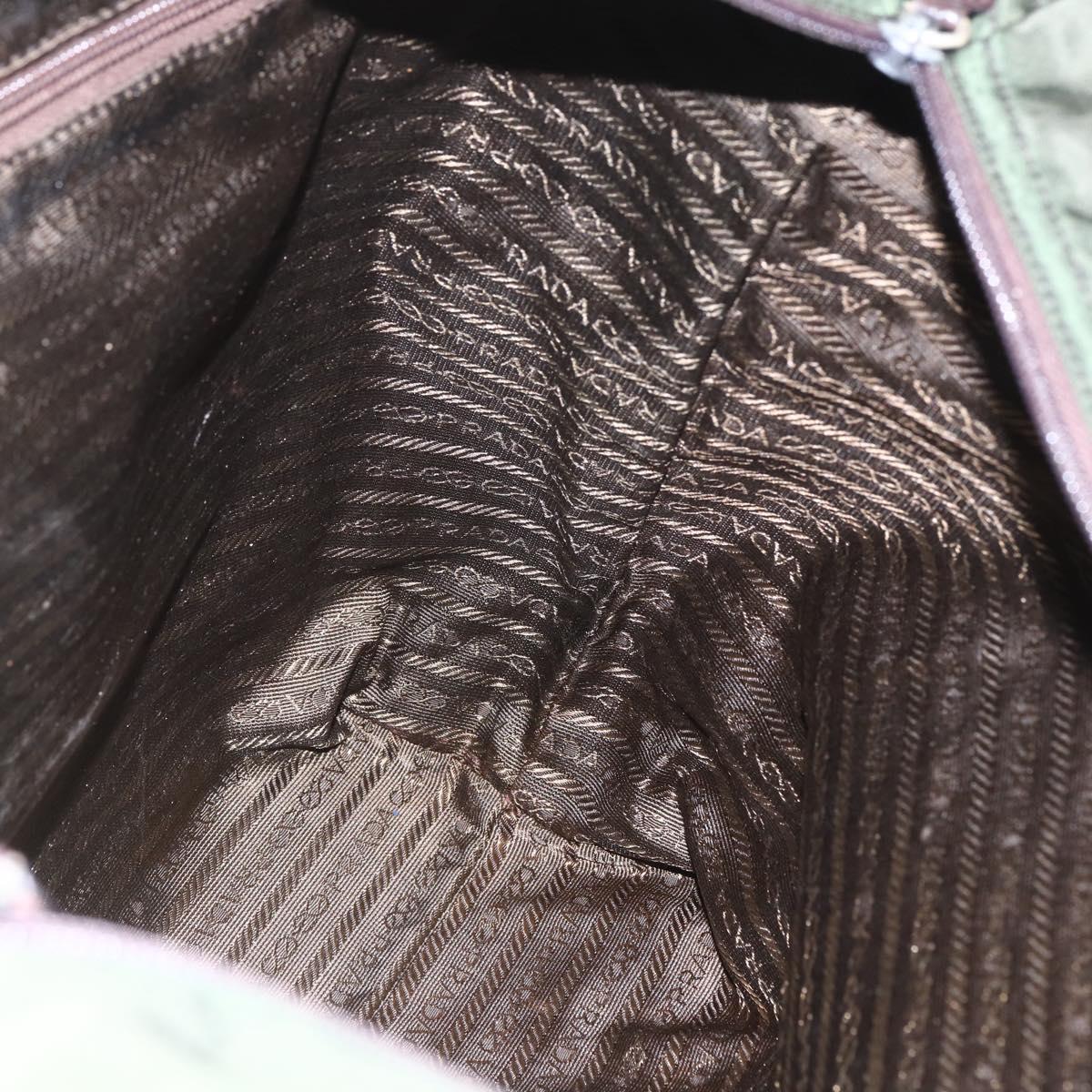 PRADA Tote Bag Nylon Khaki Silver Auth ka1393