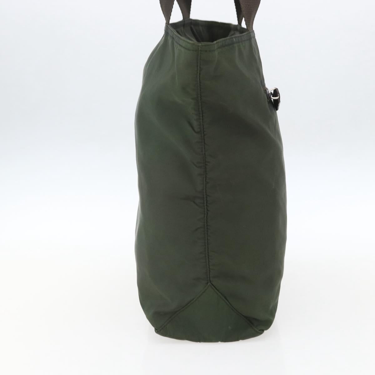PRADA Tote Bag Nylon Khaki Silver Auth ka1393