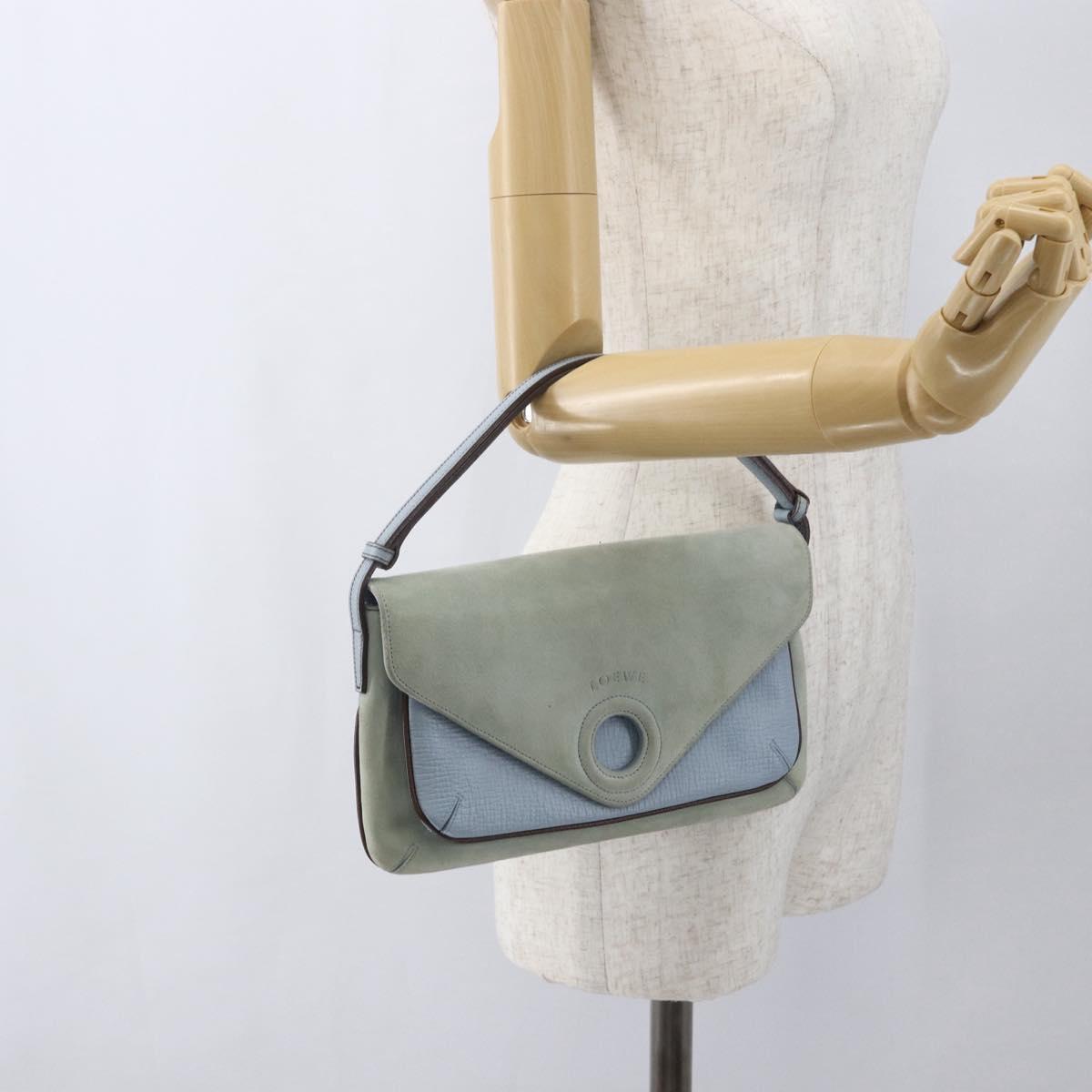 LOEWE Hand Bag Suede Blue Silver Auth ka1394